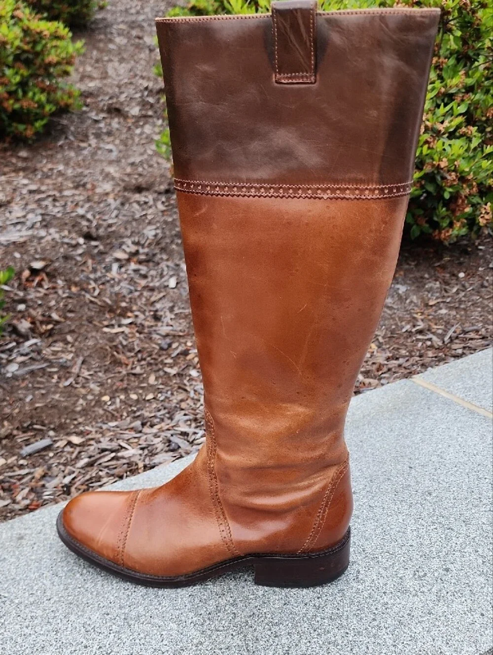 Charlie 1 Horse Two-Tone Brown Leather Riding Boots Handcrafted In Brazil sz 6 B